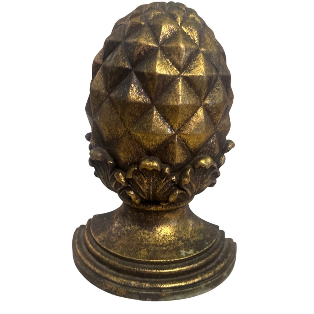 Vintage Antique Gold Pineapple Finial Bookend Decorative Pedestal Sculpture 7.5"